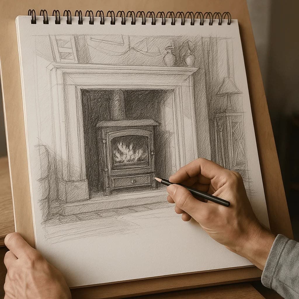 Fireplace design drawing in progress